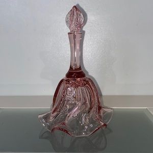 Limited Ed. Fenton Cabbage Rose Dusty Pink Glass Optic Swirl Spiral Ruffle Bell